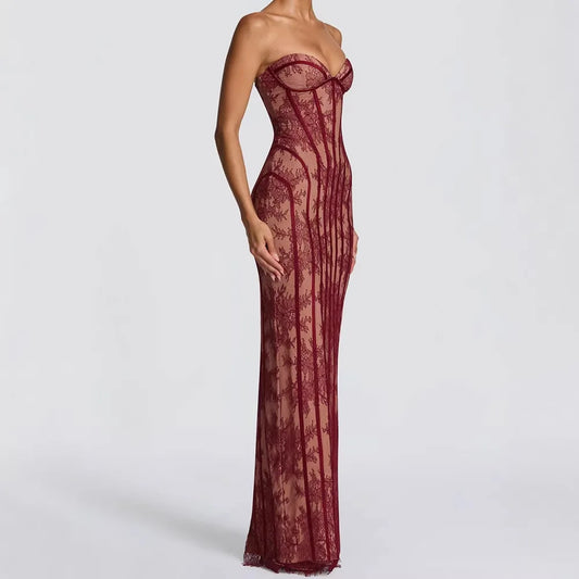 Strapless Bodycon Maxi Dress for Women 2026 Striped Backless Elegant Party Evening Gown Casual Summer Wear
