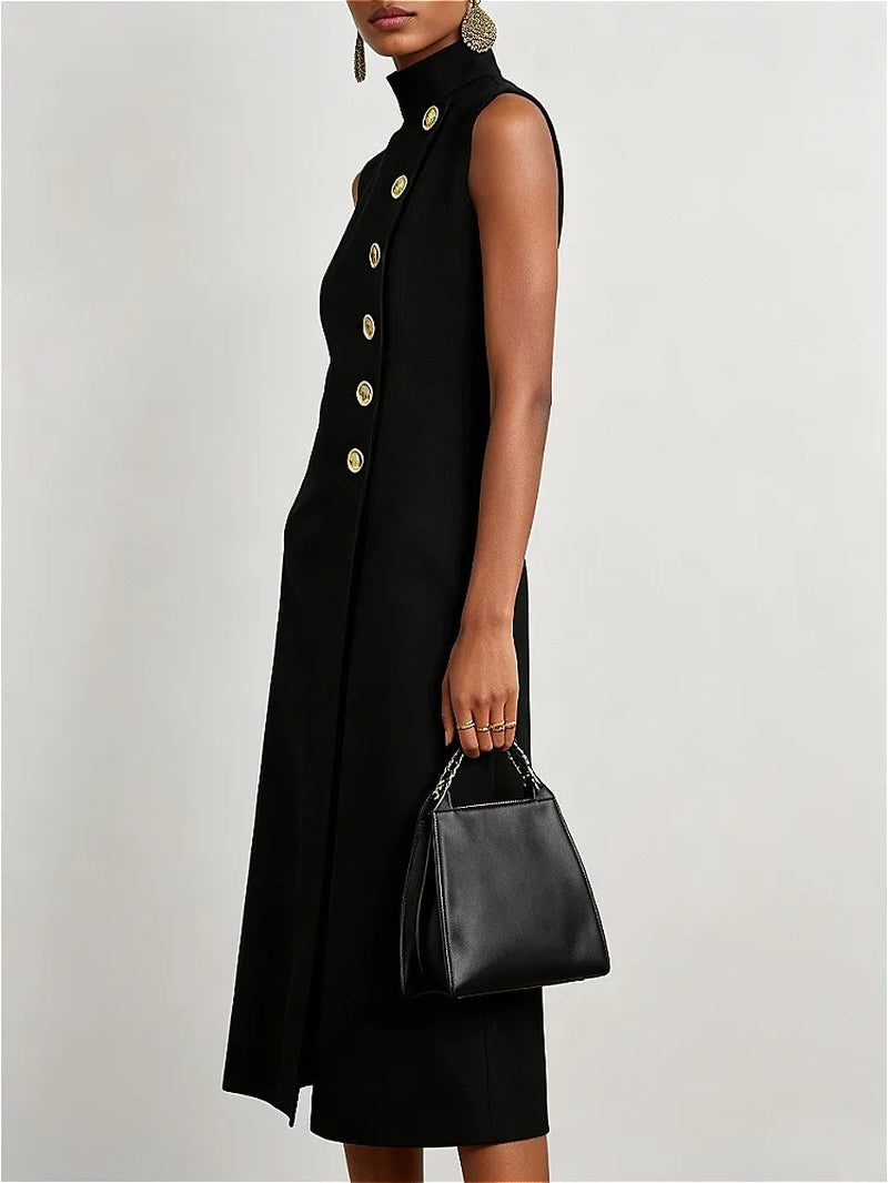 Modigirl Summer Black Birthday Midi Dress for Women Clothing Urban Sleeveless High Neck Woman Elegant Formal Prom Dresses 2025