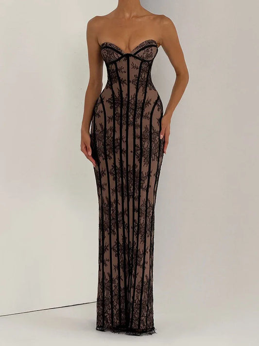 Strapless Bodycon Maxi Dress for Women 2026 Striped Backless Elegant Party Evening Gown Casual Summer Wear